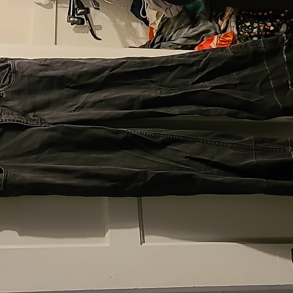 Express Jeans Super Wide Leg Black distressed Jeans Size 12 slim